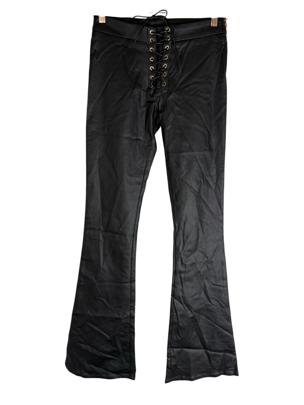 Retrofete Coated Denim Lace Up Flare Pants Grunge 90s 2000s Y2K Streetwear 26